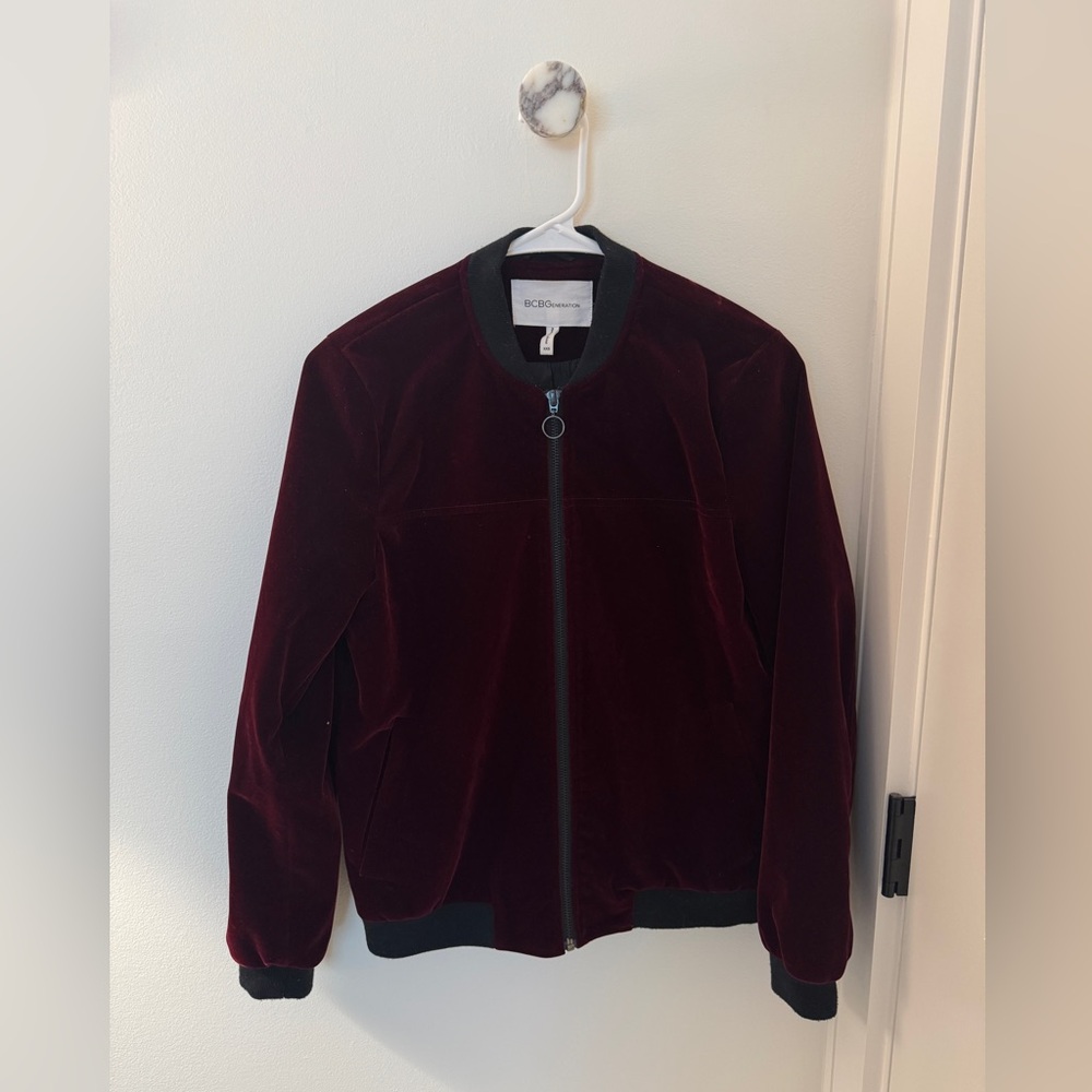 BCBGMAXAZRIA Burgundy Velvet Jacket